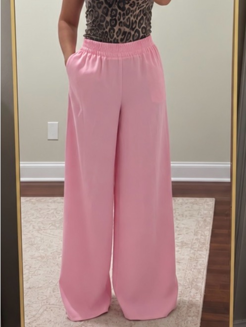 Zara Soft Pink Wide-Leg Elastic Waist Pants